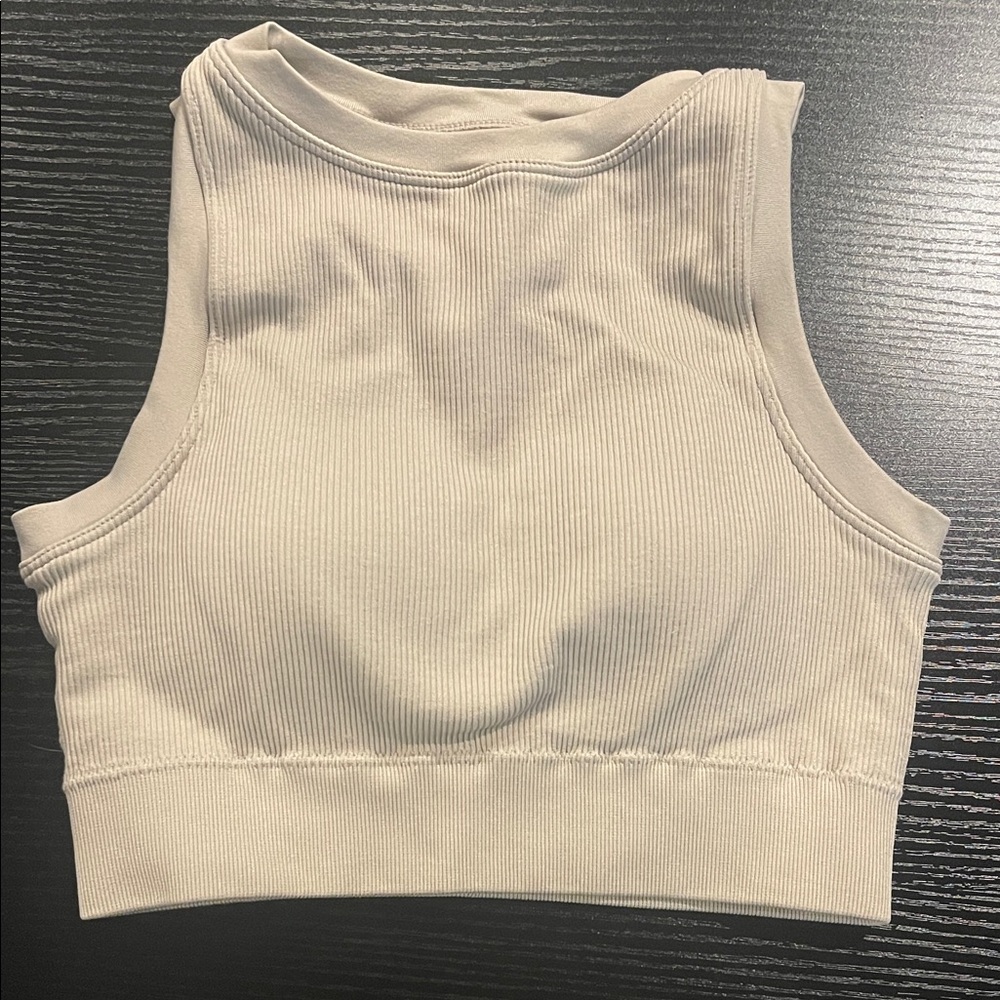 Pro-Fit Cream Ribbed Tank Top/ Sports Bra -Size Small - Picture 5 of 7